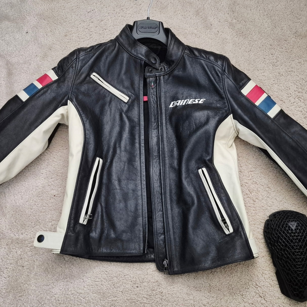 Dainese Black and White Leather Jacket Size 46